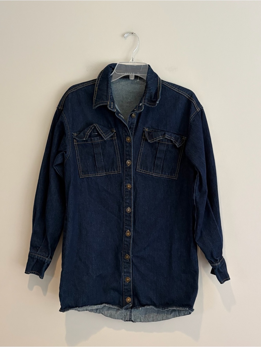 Lioness Navy Denim Button-Up Long Sleeve Shirt Dress Size M